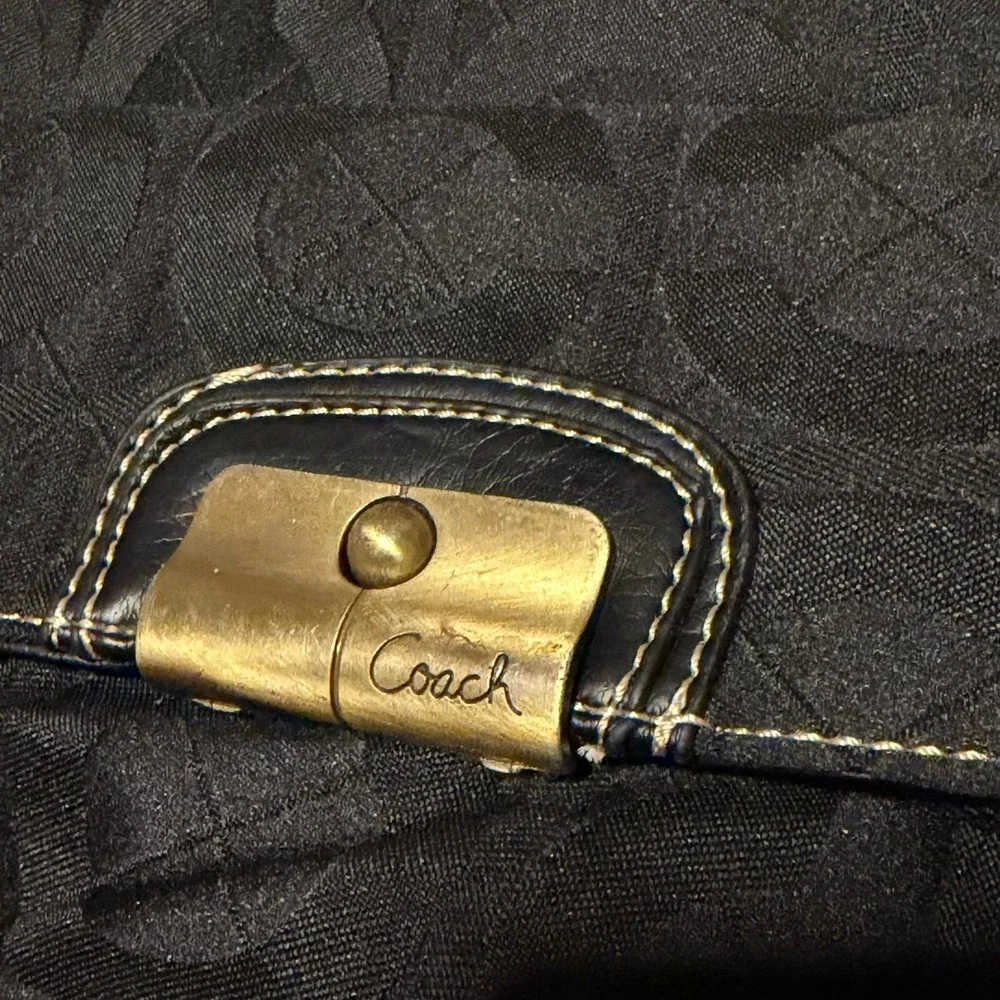 Coach Kristin Black Signature Jacquard Hobo Shoulder Bag Leather Trim